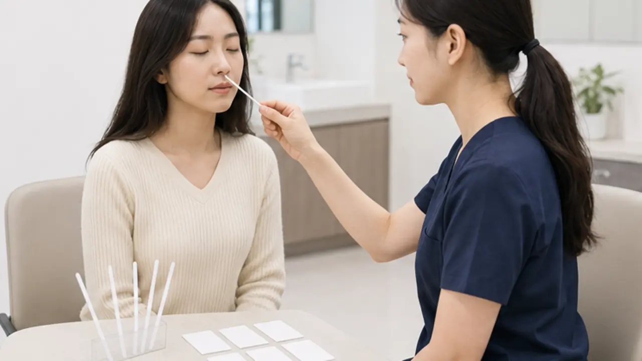후각저하 환자가 표준화된 냄새 검사 키트를 사용하는 모습