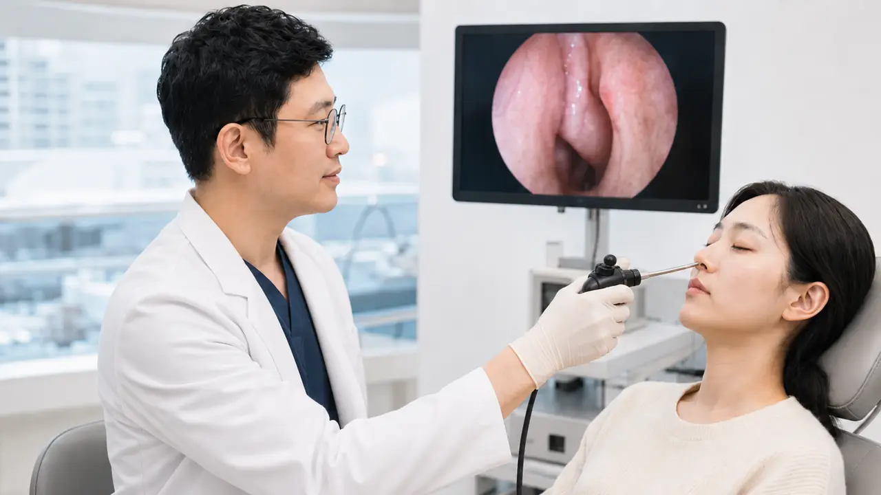 비중격만곡증 환자의 코 안 구조를 내시경으로 평가하는 모습