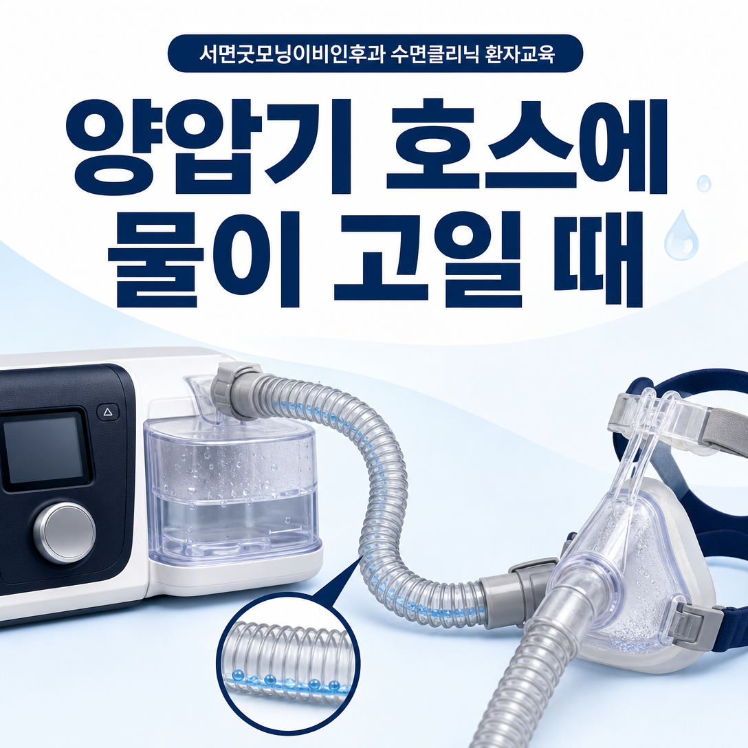양압기 호스 안에 생긴 결로와 마스크 물방울을 보여주는 대표 이미지