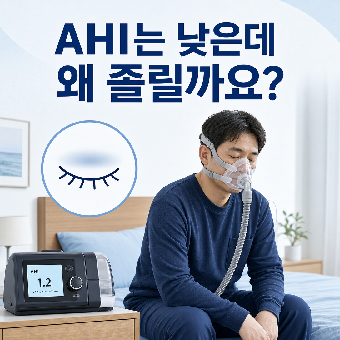 양압기 AHI는 낮지만 낮 졸림이 남는 상황을 나타낸 대표 이미지