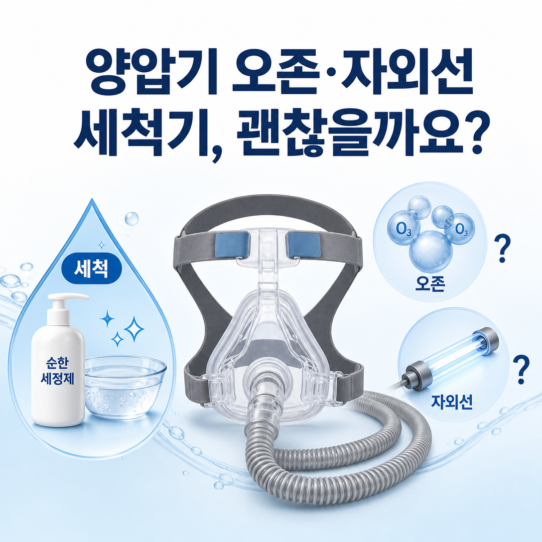 양압기 오존·자외선 세척기의 사용 여부와 일반 물세척의 차이를 보여주는 대표 이미지