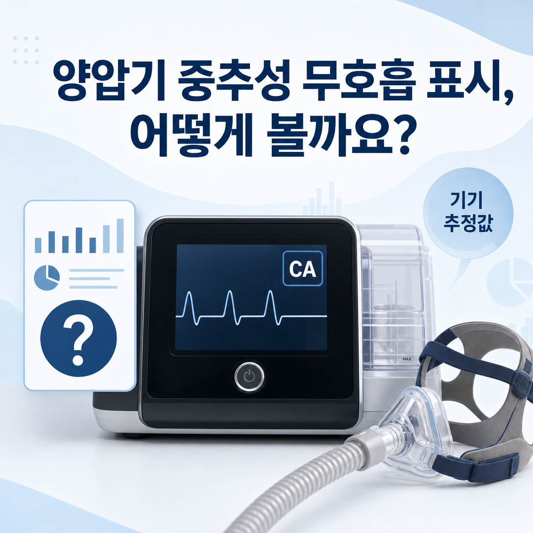 양압기 화면에 표시된 중추성 무호흡 추정값의 해석을 설명하는 대표 이미지