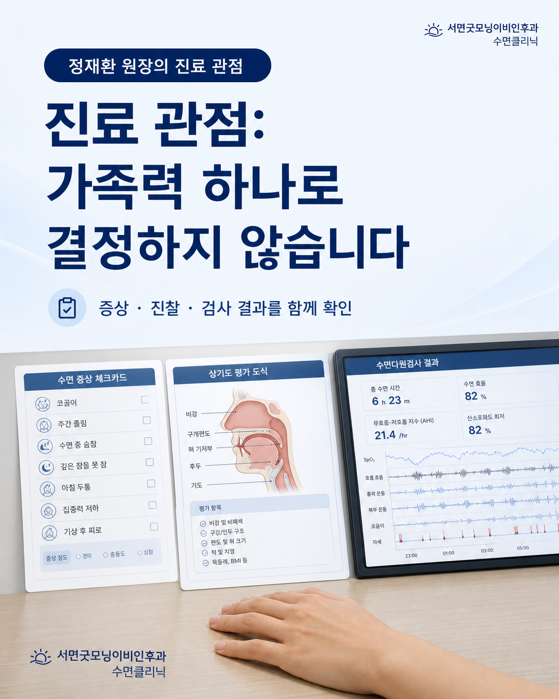 가족력만이 아니라 증상, 상기도 평가와 수면검사 결과를 함께 보는 진료 관점