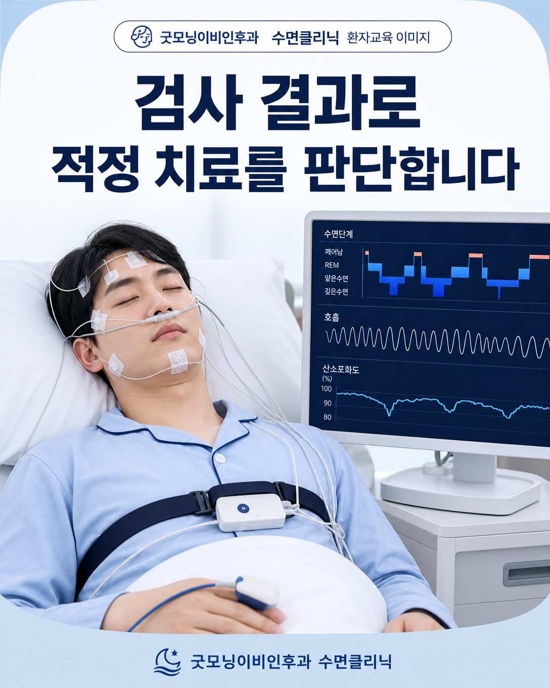 수면다원검사의 호흡과 산소포화도 기록을 바탕으로 양압기 치료를 판단하는 과정