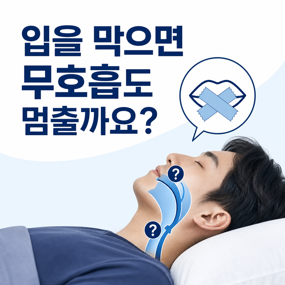 입벌림 방지 테이프만으로 수면무호흡을 관리할 수 있는지 설명하는 대표 교육 이미지