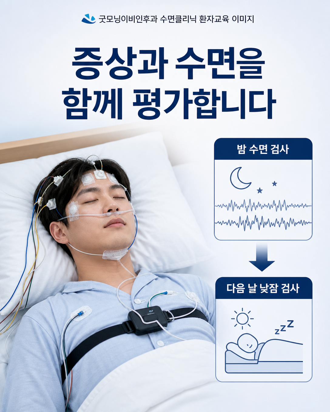 기면증 평가를 위한 야간 수면다원검사와 다음 날 주간 수면검사의 흐름