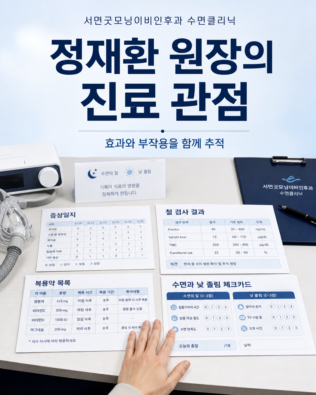 증상일지와 철 검사, 복용약, 졸림을 함께 검토하는 정재환 원장의 하지불안증후군 진료 관점