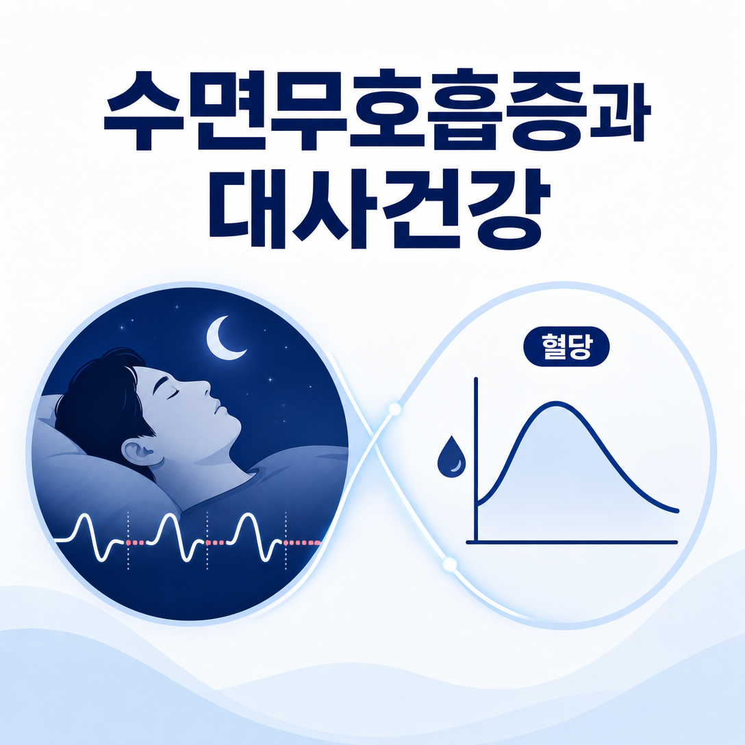수면무호흡증의 수면분절·산소 저하와 당뇨병·대사건강의 연관성을 설명하는 대표 이미지