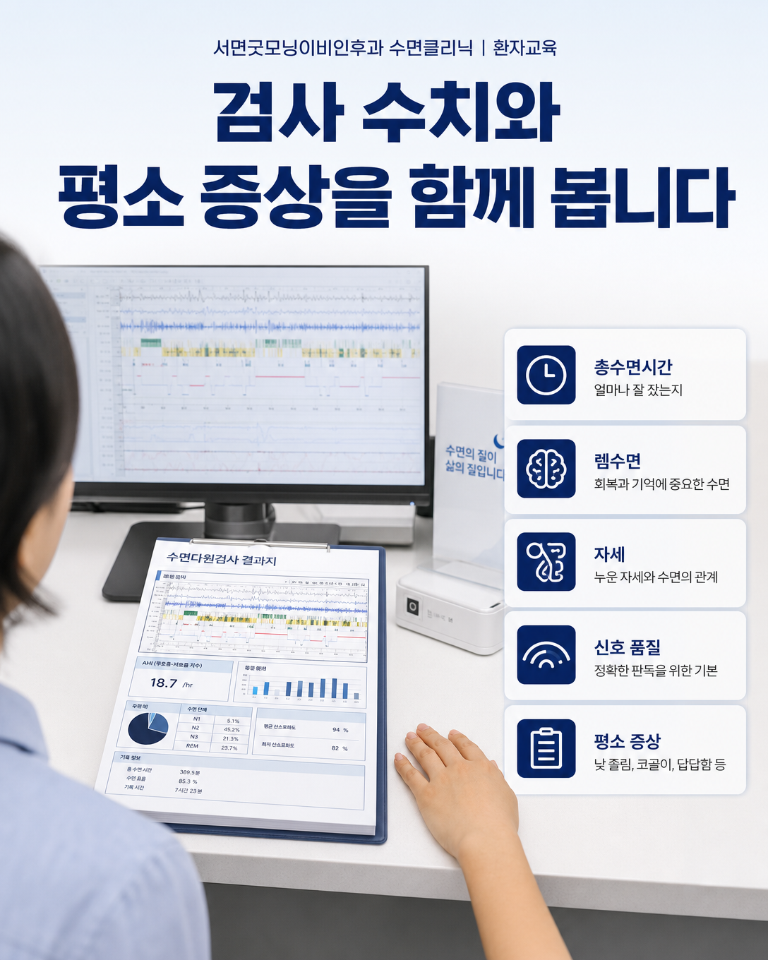 총수면시간과 수면단계, 자세, 신호 품질, 평소 증상을 함께 보는 정재환 원장의 진료 관점