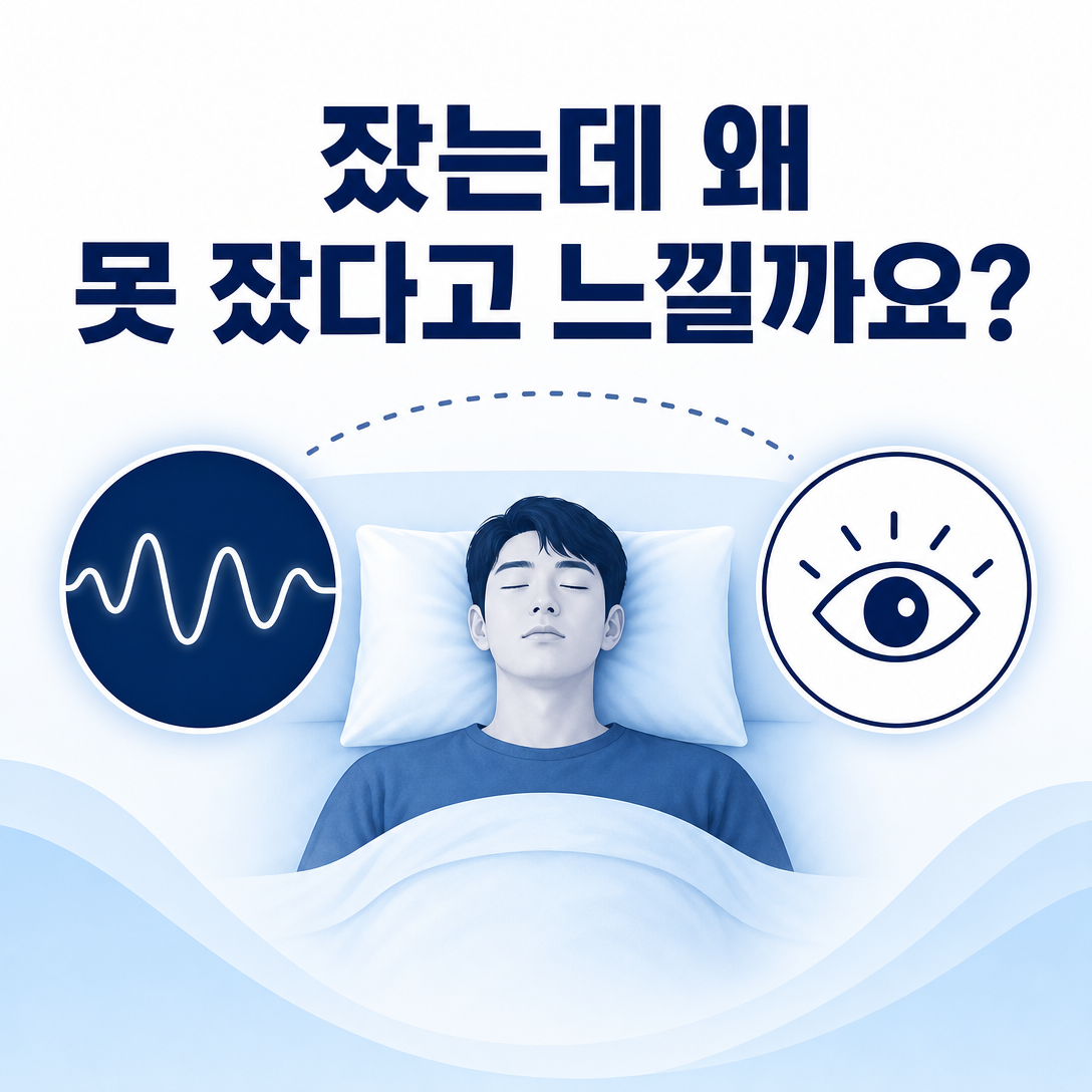 실제로 잔 수면과 밤새 깨어 있었다고 느낀 수면 경험의 차이를 보여주는 대표 이미지