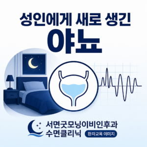 성인에게 새로 생긴 야뇨의 비뇨기·대사·신경·수면 원인 평가를 상징한 대표 이미지