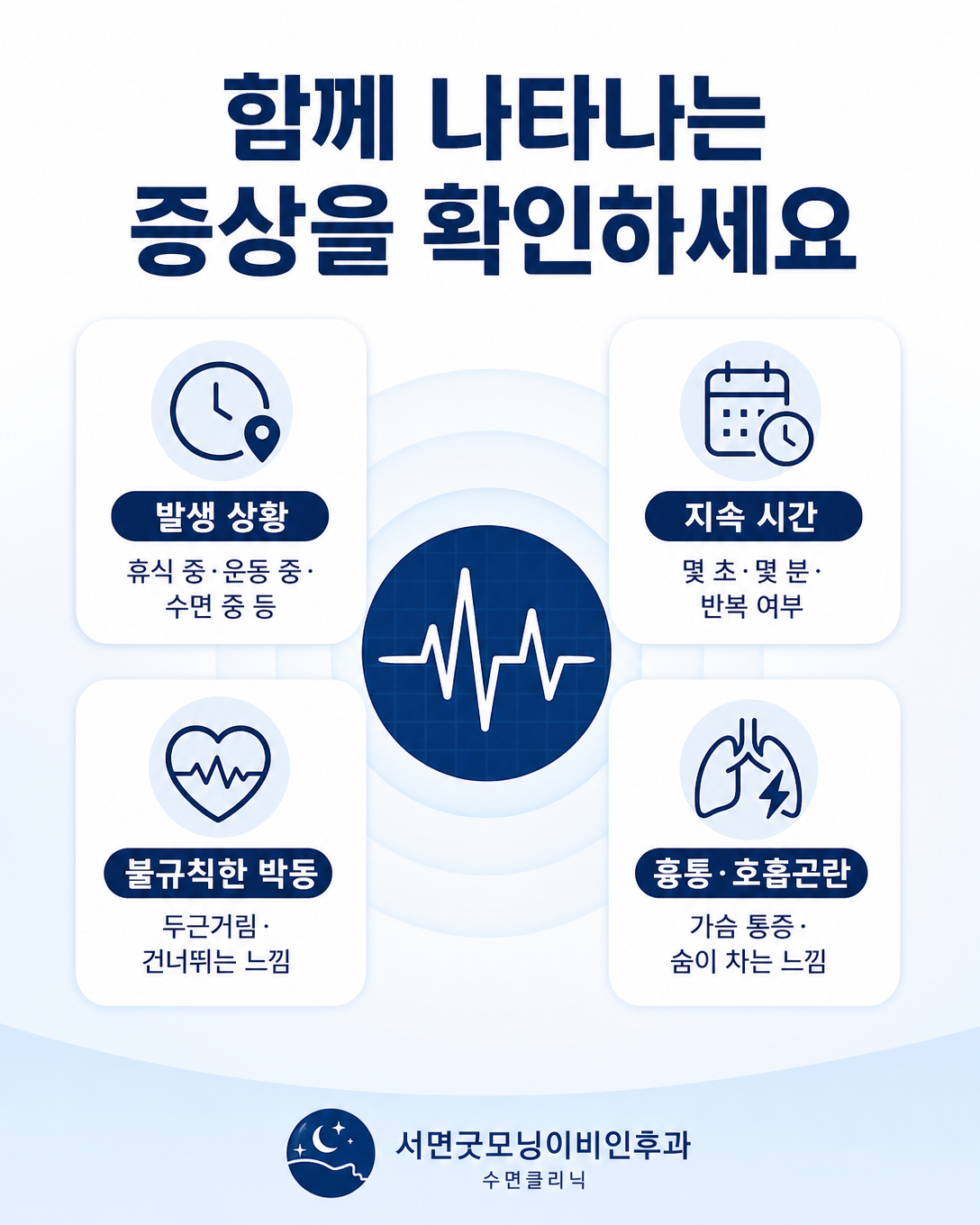 두근거림의 발생 상황과 지속시간, 박동 양상, 동반 증상을 확인하는 안내