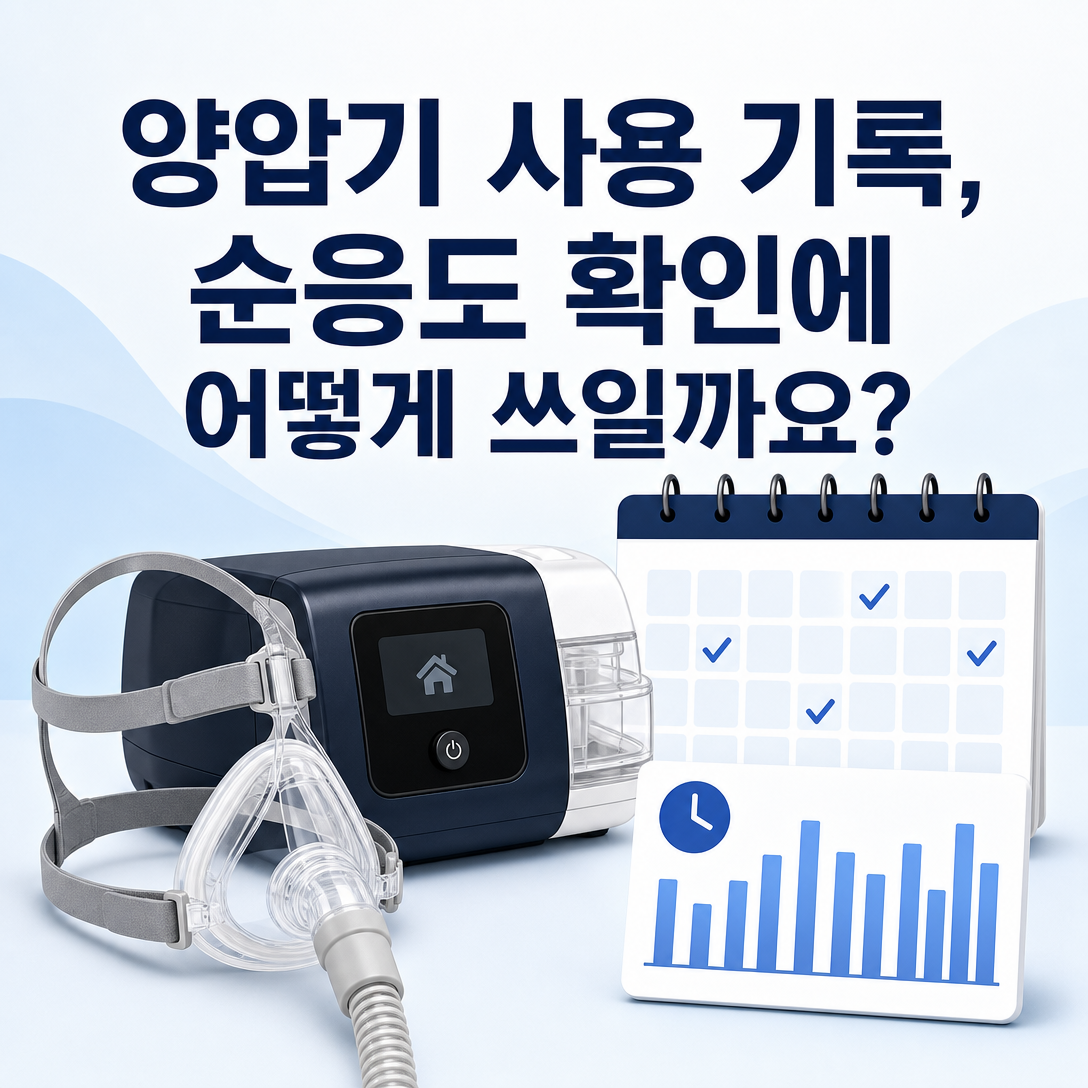 양압기와 30일 달력으로 건강보험 순응도 확인을 설명하는 대표 이미지