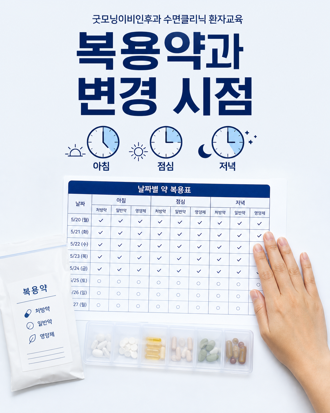 치매 환자의 수면 변화 평가를 위해 복용약과 변경 시점을 확인하는 모습