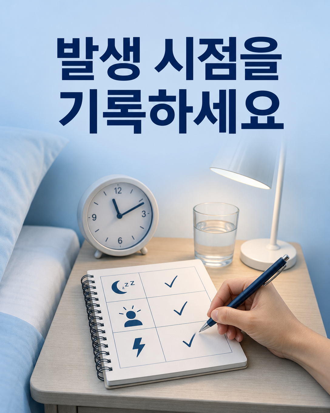 수면 전후 폭발음의 발생 시점과 동반 증상을 기록하는 수면일지