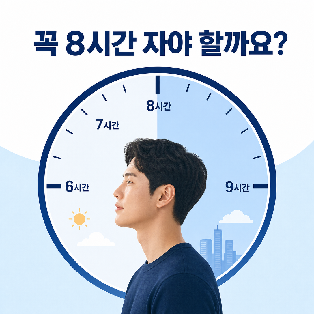 8시간 고정 기준 대신 개인차와 낮 기능으로 필요한 수면시간을 판단하는 대표 이미지