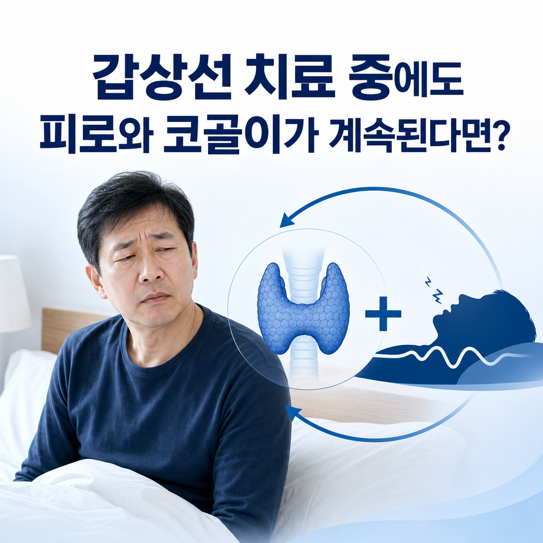 갑상선기능저하증 치료 중 지속되는 피로와 코골이를 함께 평가하는 환자교육 대표 이미지