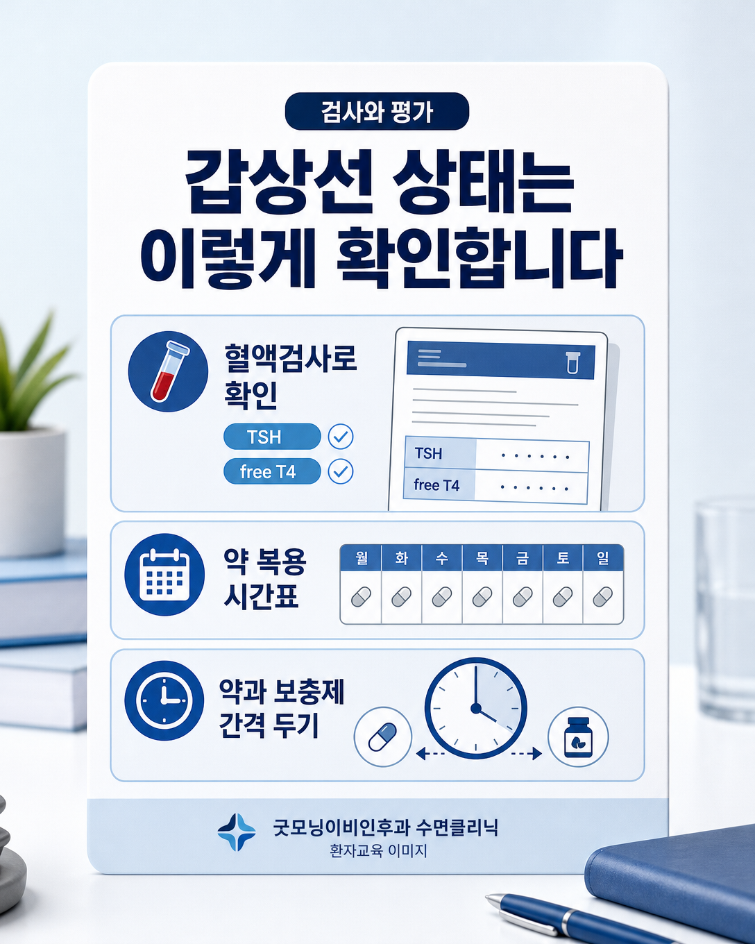 TSH와 유리 T4, 갑상선 약 복용 상태를 확인하는 평가 항목 이미지