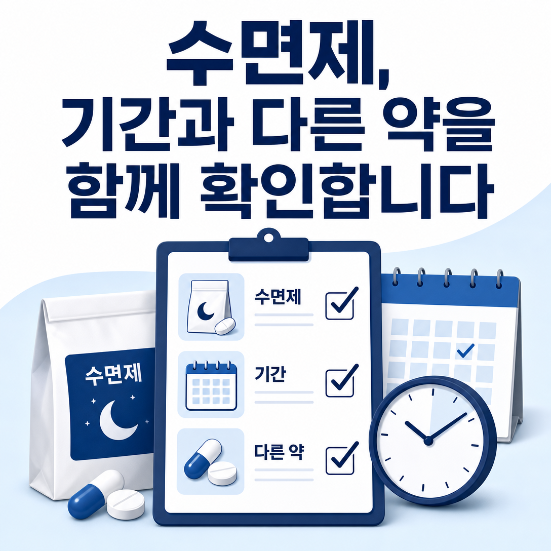불면증 진료에서 수면제 복용 기간과 다른 약 목록을 함께 확인하는 이유를 나타낸 대표 이미지