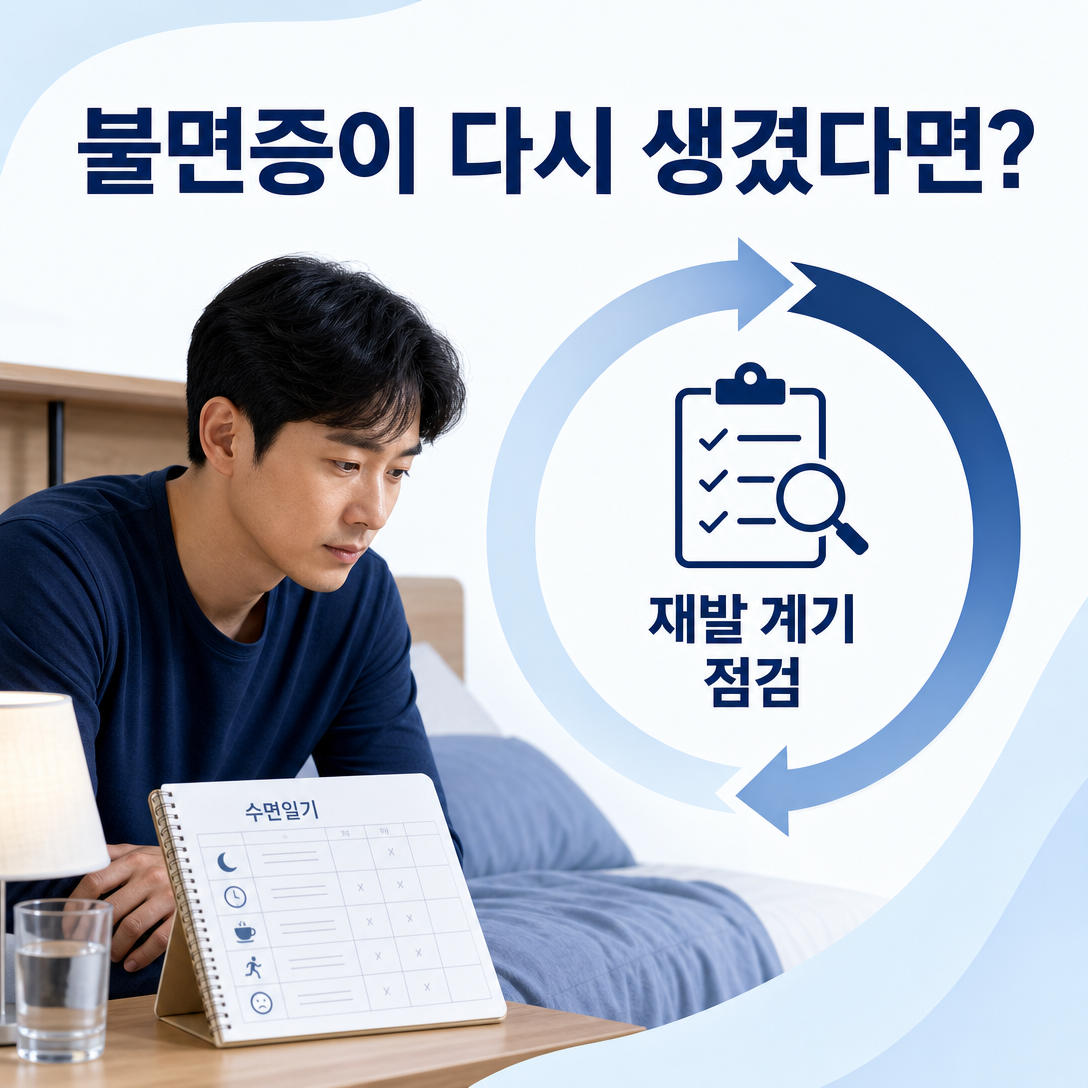 불면증이 다시 생겼을 때 재발 계기와 기존 치료 전략을 점검하는 대표 이미지