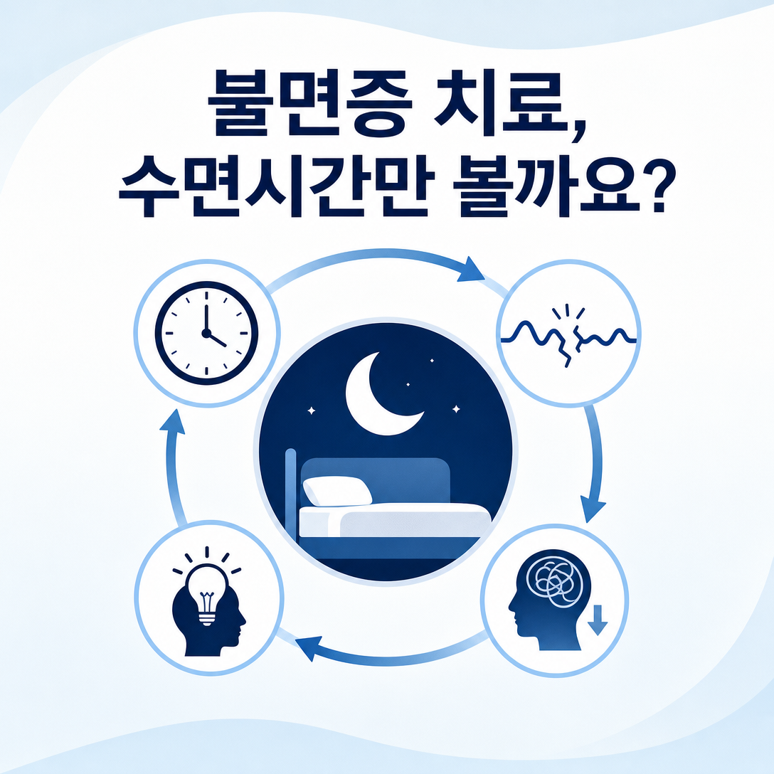 불면증 치료 효과를 수면시간 외의 여러 변화로 평가하는 대표 인포그래픽
