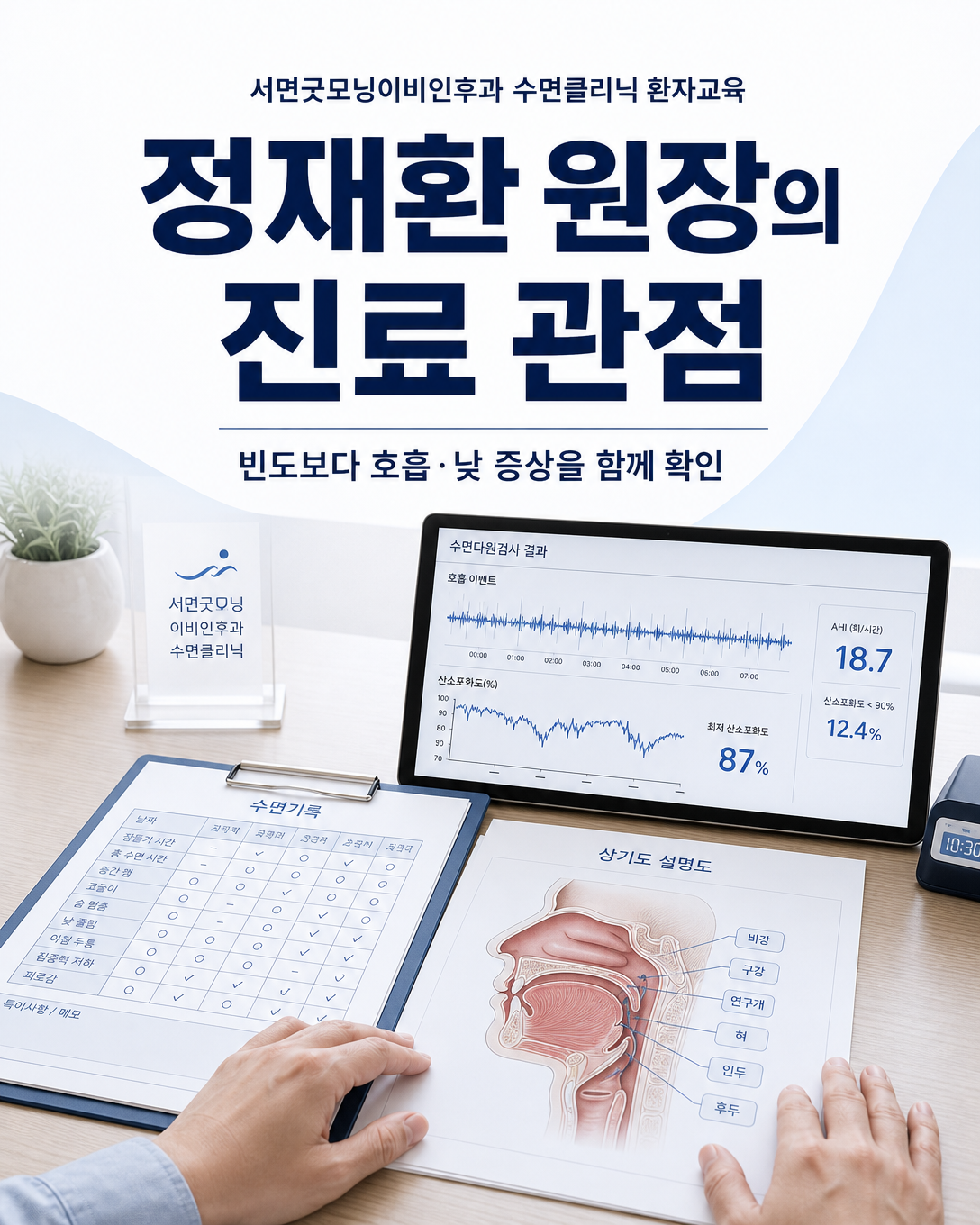 수면기록과 상기도 상태, 수면다원검사 결과를 함께 살피는 정재환 원장의 진료 관점