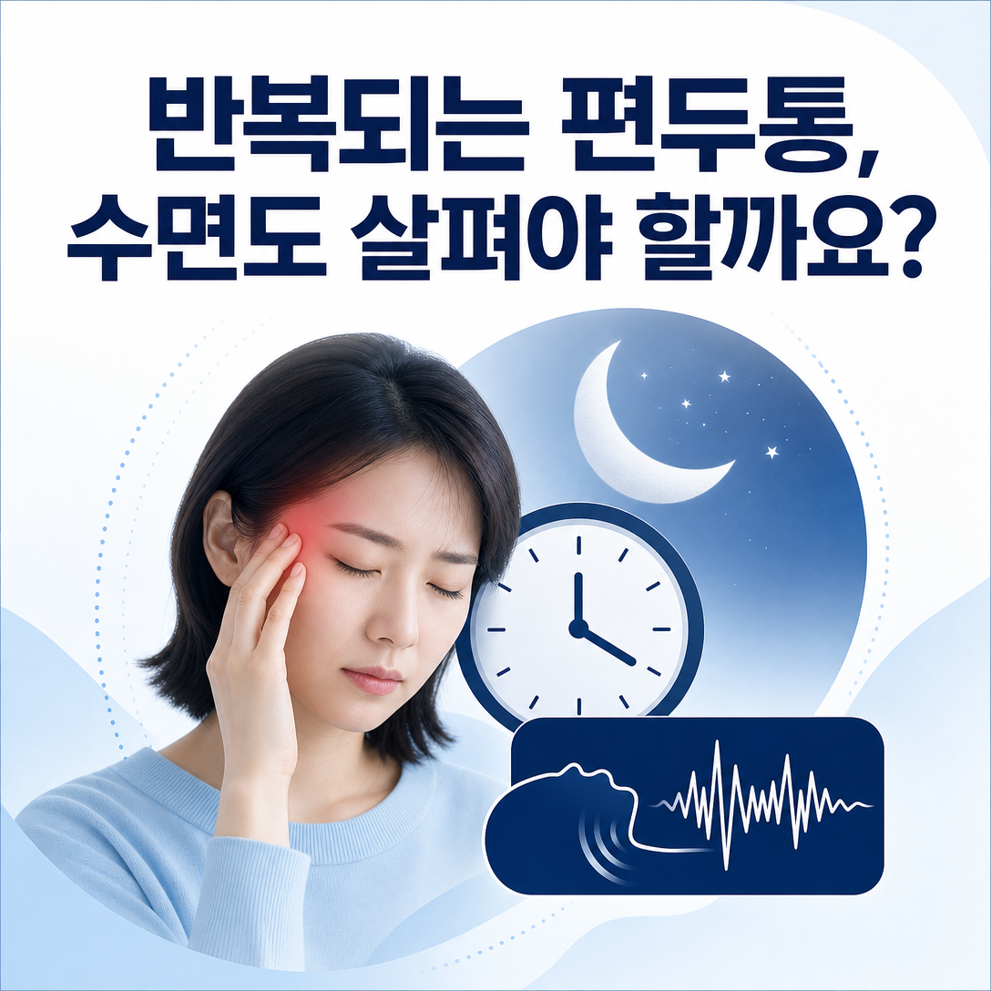 반복되는 편두통과 수면시간, 코골이의 관계를 함께 살펴보는 환자교육 대표 이미지