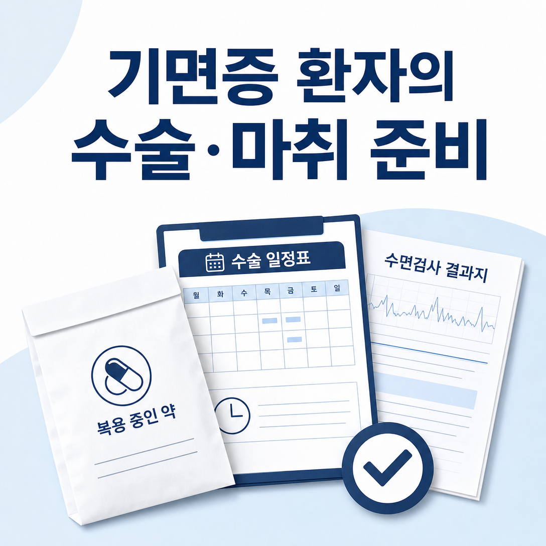 기면증 환자가 수술과 수면마취 전에 준비할 진단 자료, 복용약 목록과 증상 기록