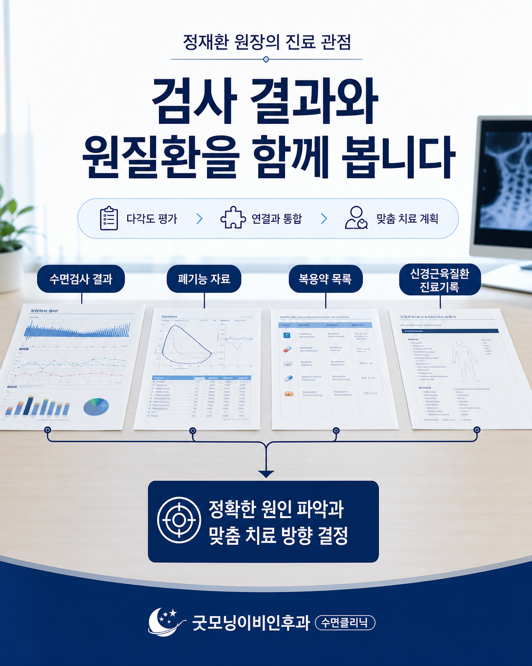 수면검사 결과와 호흡기능, 신경근육질환 진료기록을 함께 검토하는 진료 관점