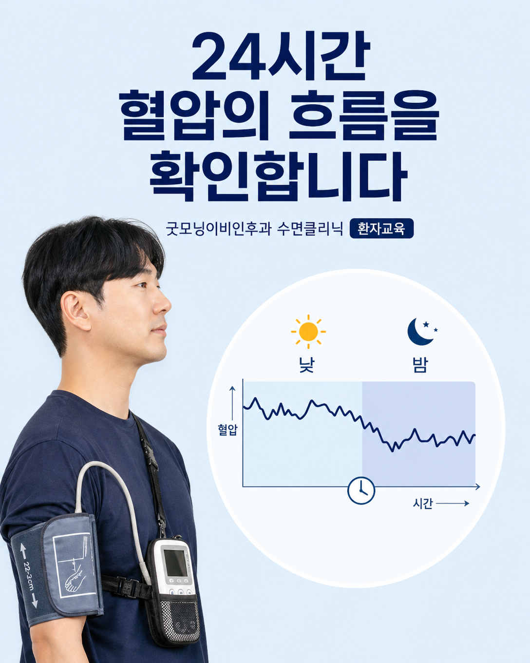 활동혈압계로 낮과 밤의 24시간 혈압 변화를 기록하는 모습