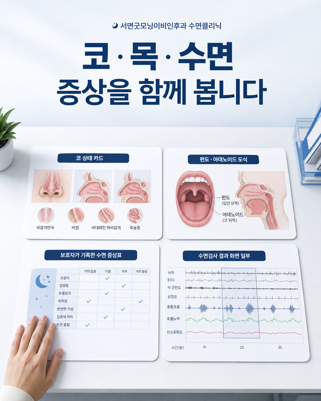 코와 편도·아데노이드, 수면 증상 및 검사 결과를 함께 살피는 진료 관점 정리 이미지
