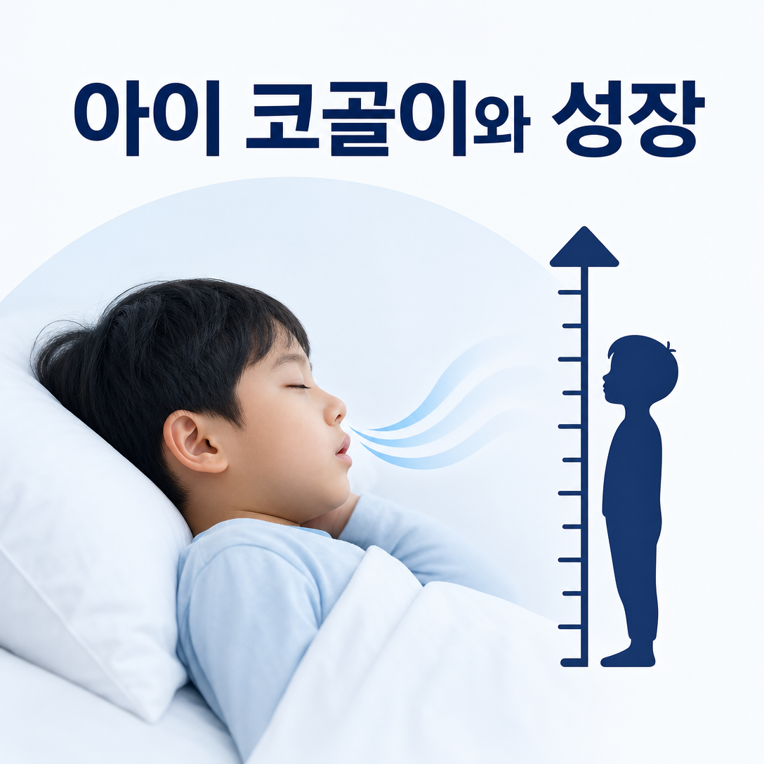 아이의 코골이와 수면무호흡증이 성장에 미치는 영향을 설명하는 대표 이미지