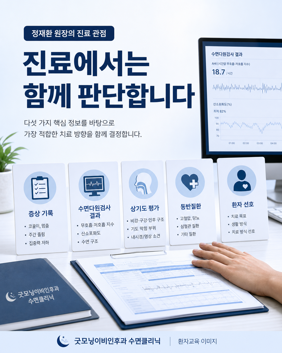 증상과 수면검사 결과, 동반질환과 환자 선호를 함께 판단하는 진료 관점 이미지