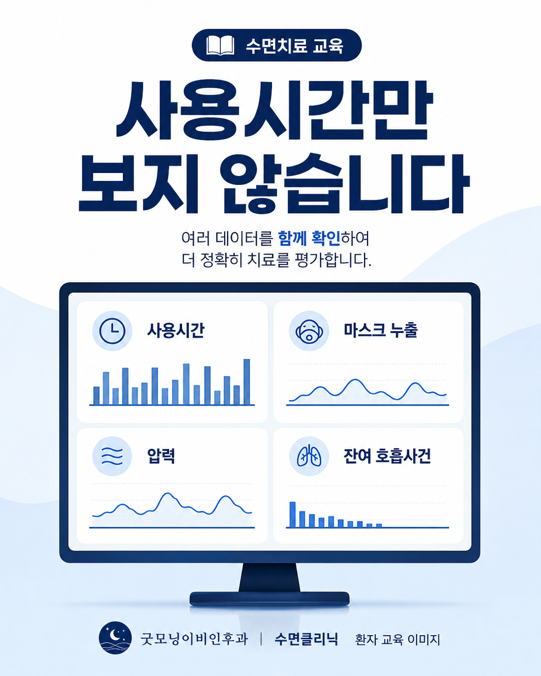 양압기 사용시간, 누출, 압력과 잔여 호흡사건 데이터 해석