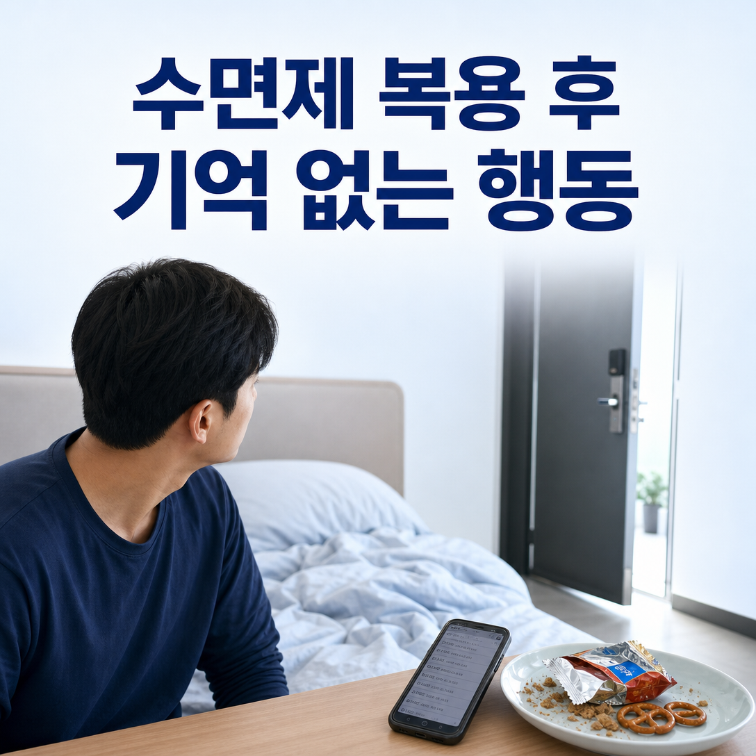 수면제 복용 후 잠결 행동을 기억하지 못해 약과 휴대전화 기록을 확인하는 상황