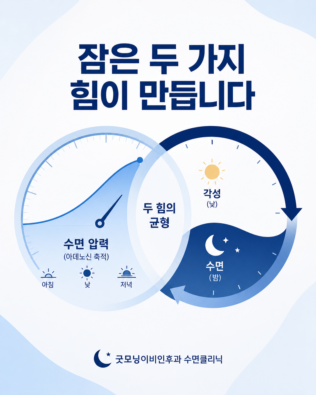 수면 압력과 생체시계가 함께 잠드는 시각을 조절하는 원리