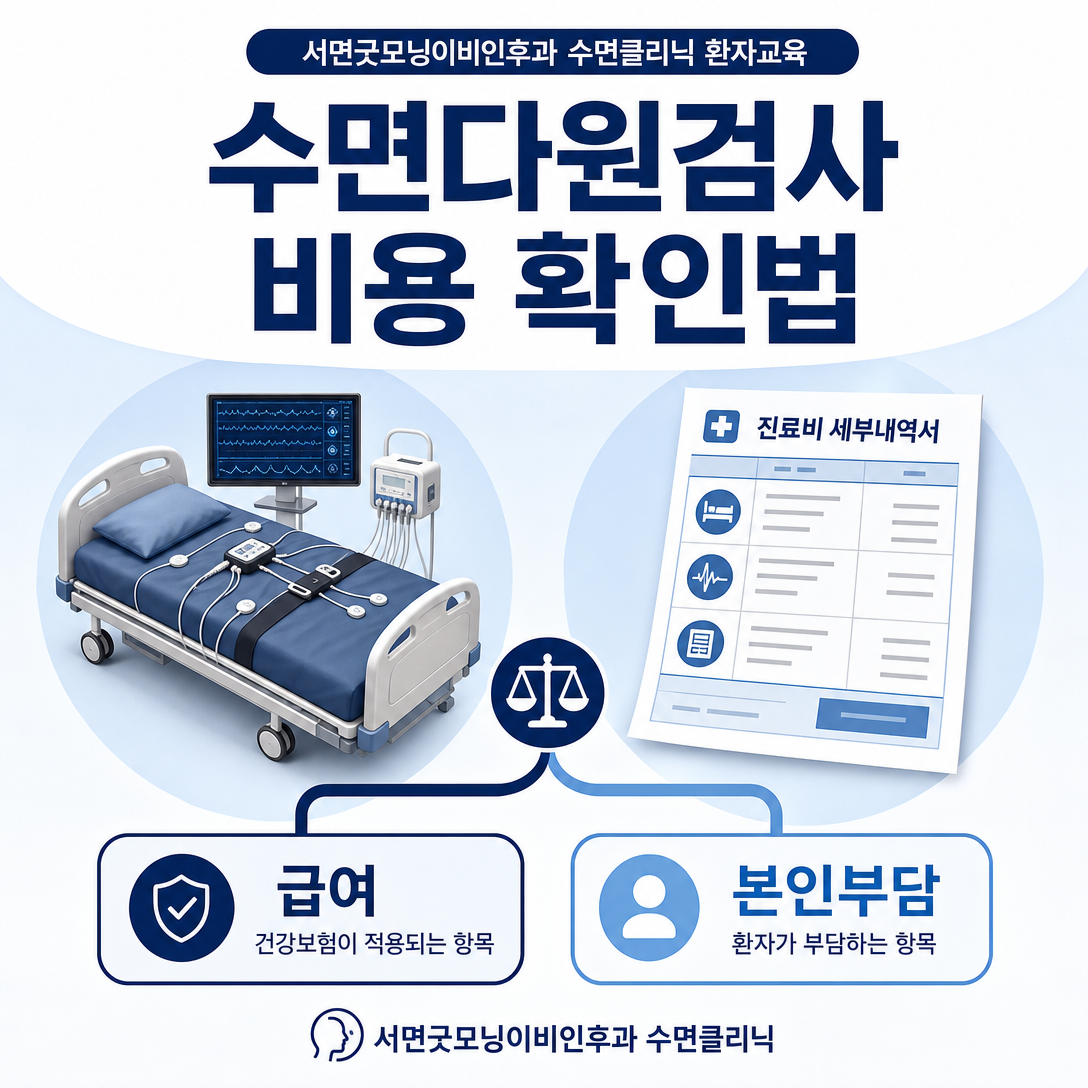 수면다원검사 비용을 검사 항목과 건강보험 본인부담으로 나누어 확인하는 방법