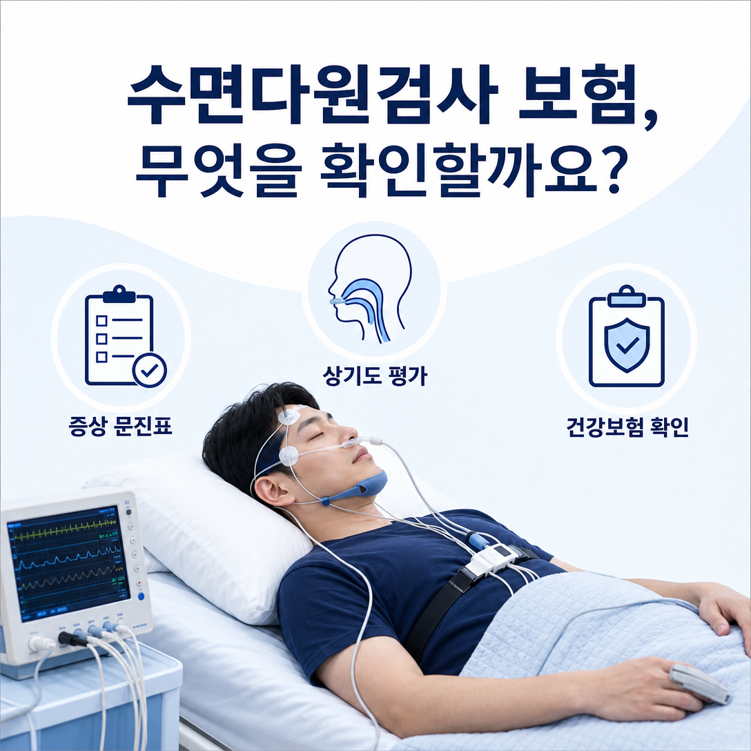 수면다원검사 건강보험 판단에 필요한 증상, 진찰과 보험 기준을 보여주는 대표 이미지