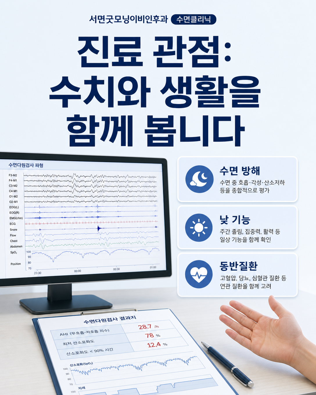 수면검사 수치와 수면 방해·낮 기능·동반질환을 함께 검토하는 진료 관점