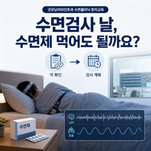 수면다원검사 당일 수면제 복용 여부를 검사기관과 확인해야 한다는 안내 이미지