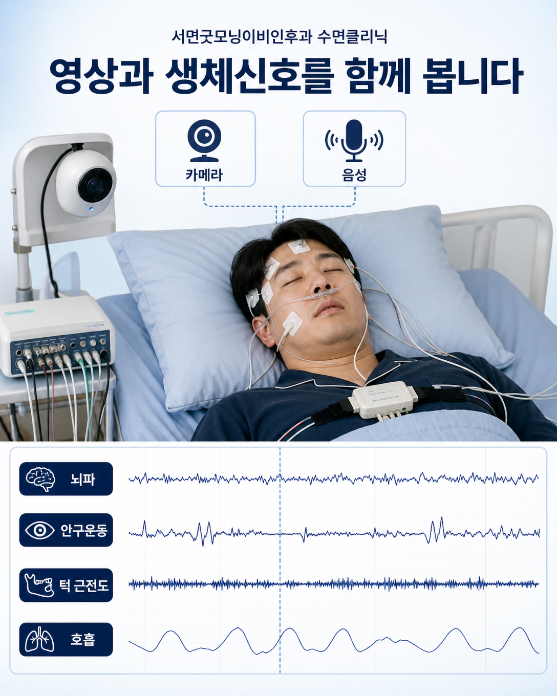 수면 중 행동을 영상과 뇌파·근전도·호흡 신호로 함께 확인하는 과정