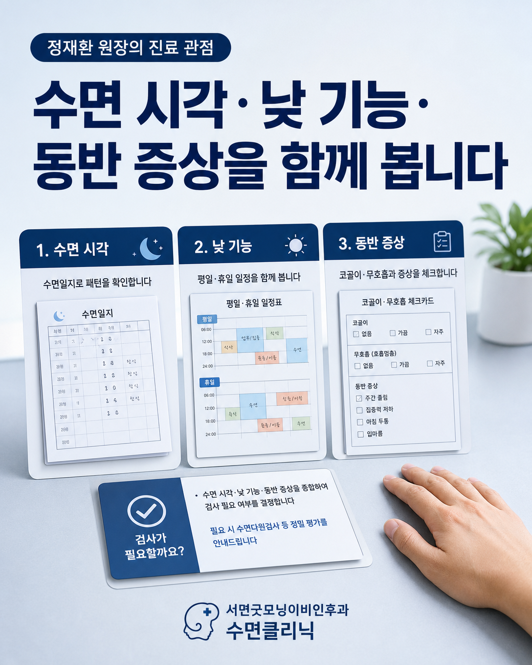 수면일정과 낮 기능, 동반 증상 및 검사 필요성을 함께 검토하는 진료 관점